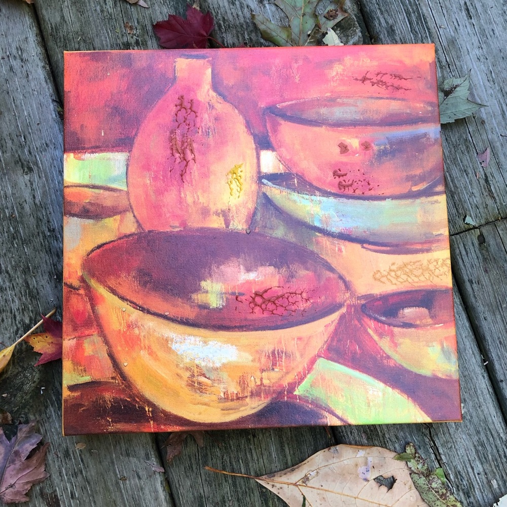 Rustic Bowls Painted Wall Art - Bowls and Vase